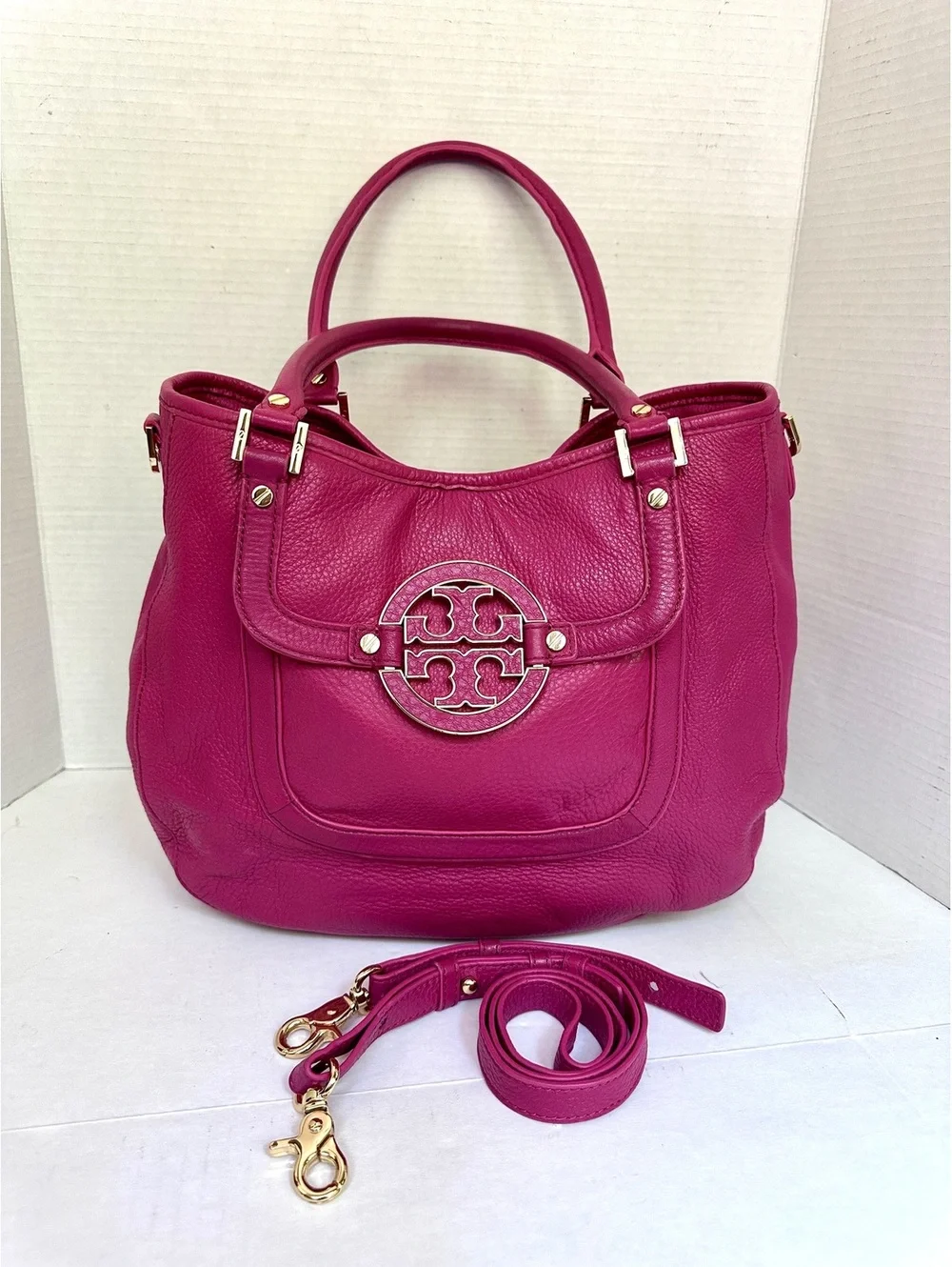 Tory Burch Amanda Bright Pink / Magenta Classic Hobo /Satchel Bag